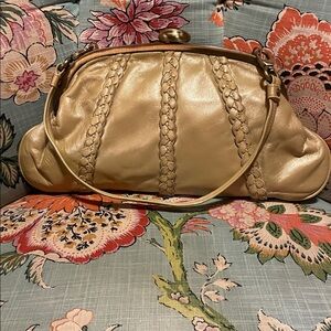 Elegant INGE Tan/yellow Leather Braided Leather Clutch